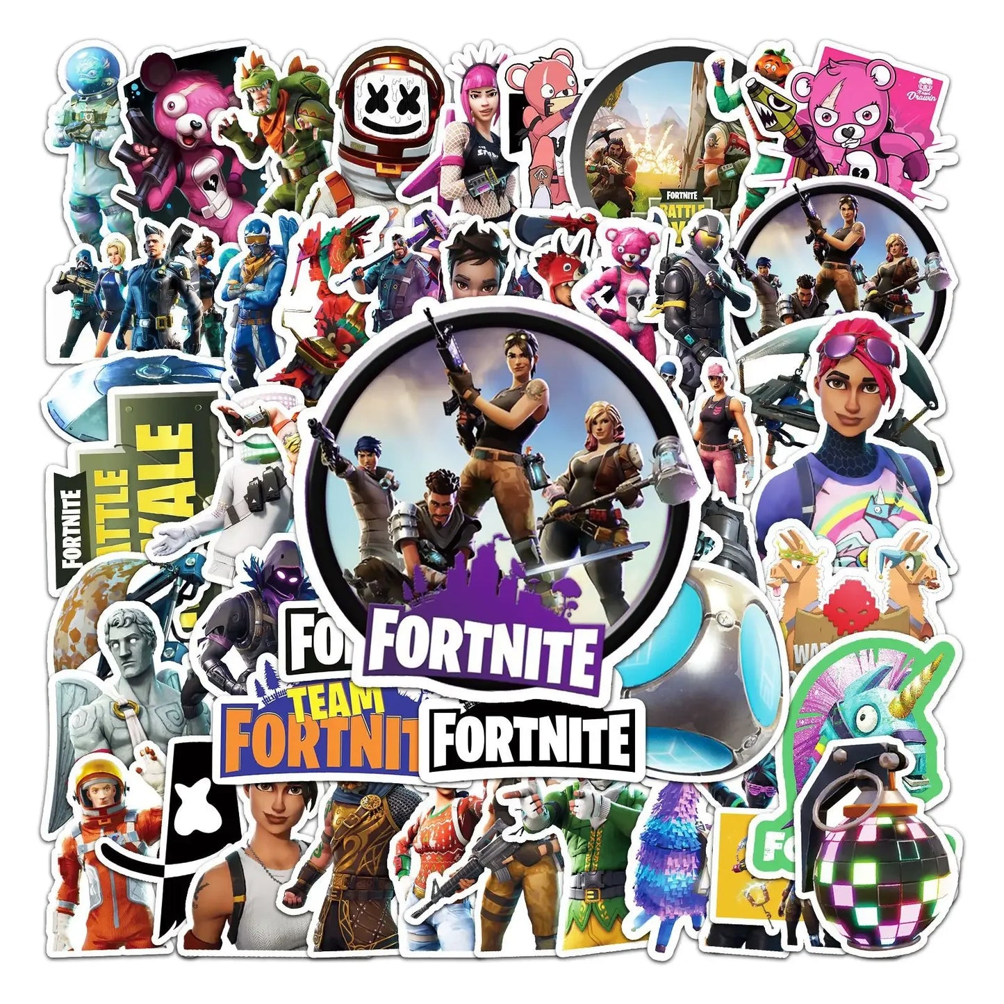 50pcs Fortnite Stickers Pack – Waterproof Cartoon Graffiti Decals for Laptop, Suitcase, Scooter & Tablet
