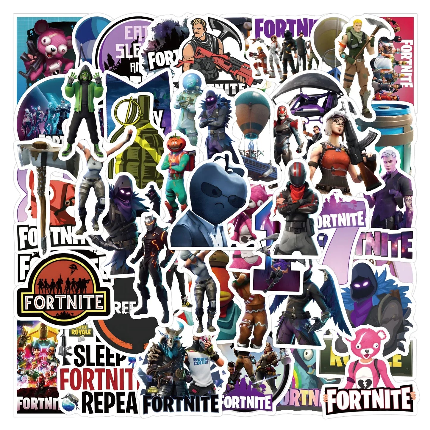 50pcs Fortnite Stickers Pack – Waterproof Cartoon Graffiti Decals for Laptop, Suitcase, Scooter & Tablet