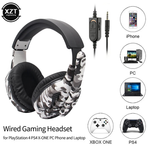 Gaming Headset with Microphone – Camouflage Design, 3.5mm Wired AUX for PS4, Xbox One, PC & Smartphone