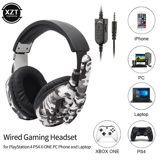 Gaming Headset with Microphone – Camouflage Design, 3.5mm Wired AUX for PS4, Xbox One, PC & Smartphone