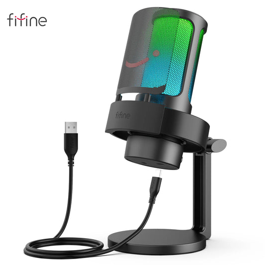 FIFINE USB Mic for Streaming & Recording – A8 Model with RGB Lighting, Touch Mute & Headphone Output