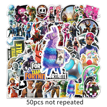 50pcs Fortnite Stickers Pack – Waterproof Cartoon Graffiti Decals for Laptop, Suitcase, Scooter & Tablet
